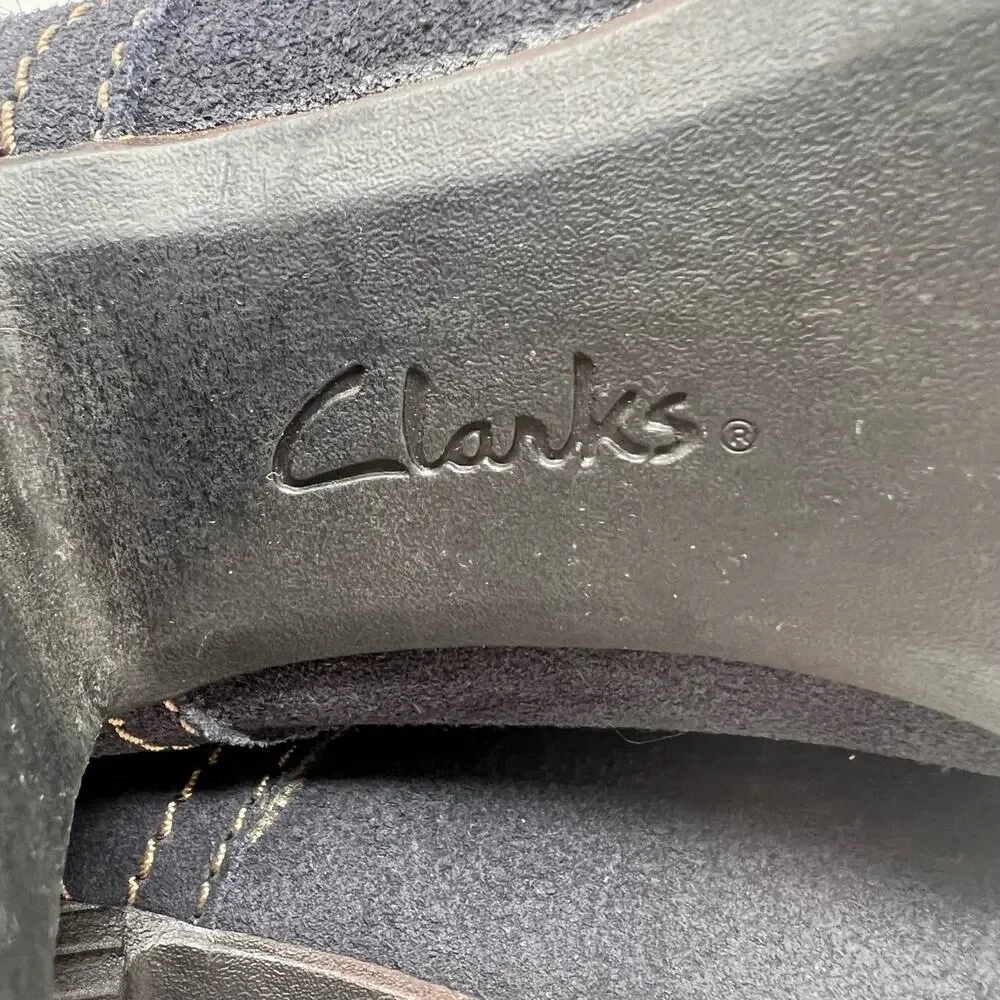 Clarks Booties Women's 8.5M Dark Blue Suede Leather Lace-Up Heel Preppy Romantic - Picture 10 of 11